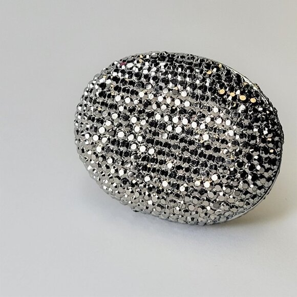 SILVER Grey Fashion Ring Oval Large Rhinestone Sparkly Bling Stretch Band Ring - Picture 2 of 12